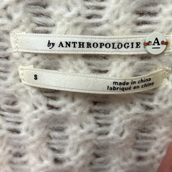 Anthropologie Small Women Cream Cable Knit Sweater High Neck Balloon Sleeve soft - Picture 5 of 8